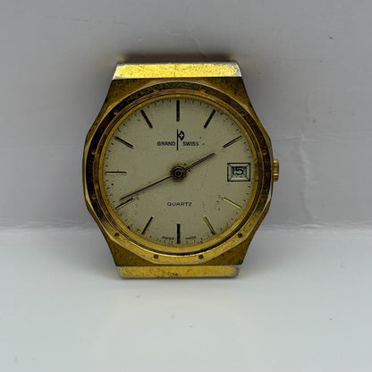 EB 870.111 Grand Swiss Quartz Watch Gold Tone Date 33mm UNTESTED PARTS REPAIR
