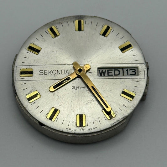 Slava 2428 Watch Movement Sekonda Day Date Manual Vintage Parts Repair 32.1mm