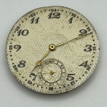 40.7mm Swiss 24 Hour Dial Sub Seconds Pocket Watch Movement Hands PARTS SPARES