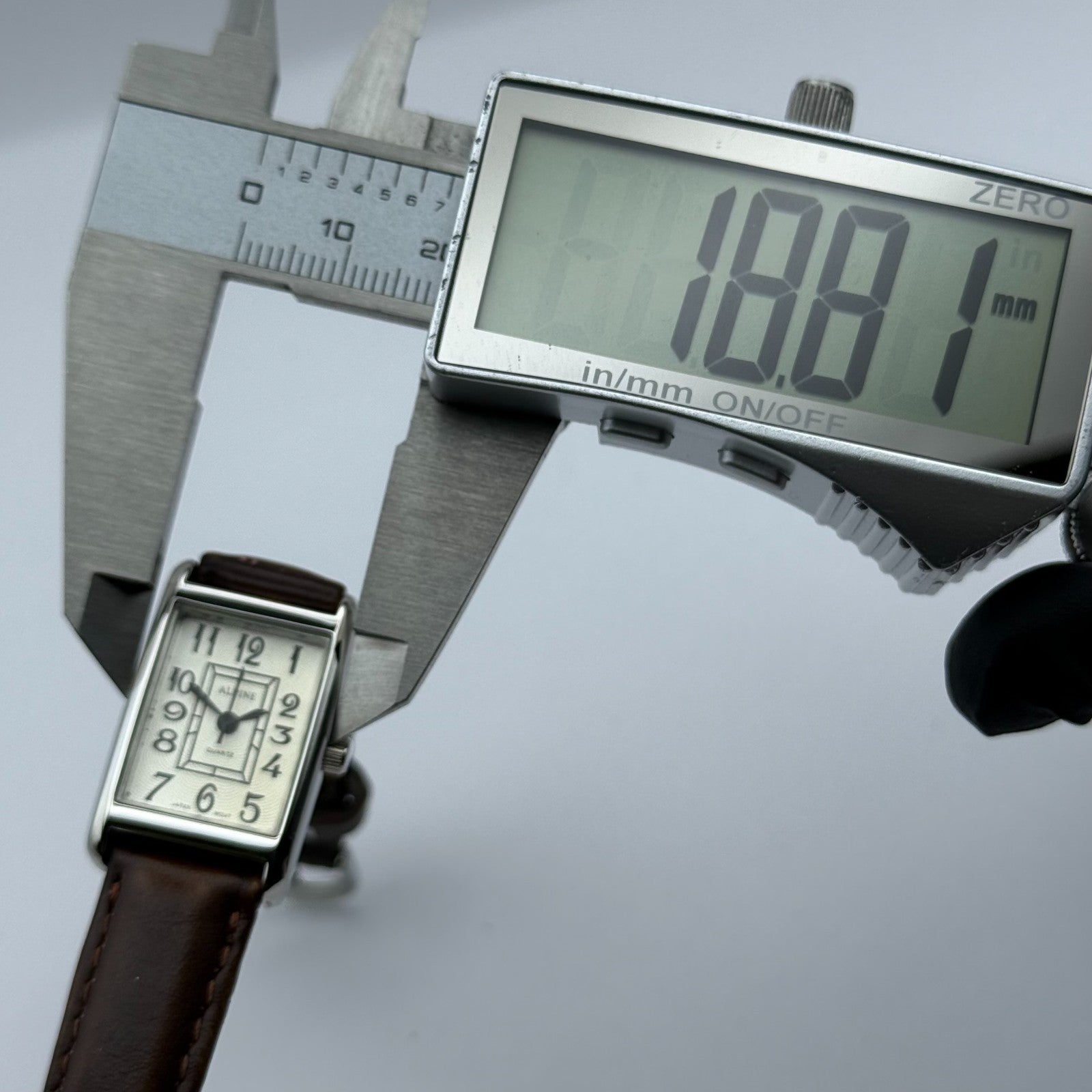 Alpine Ladies Quartz Watch Rectangle Dial Brown Leather Strap Japan Working 18mm