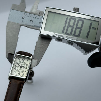 Alpine Ladies Quartz Watch Rectangle Dial Brown Leather Strap Japan Working 18mm