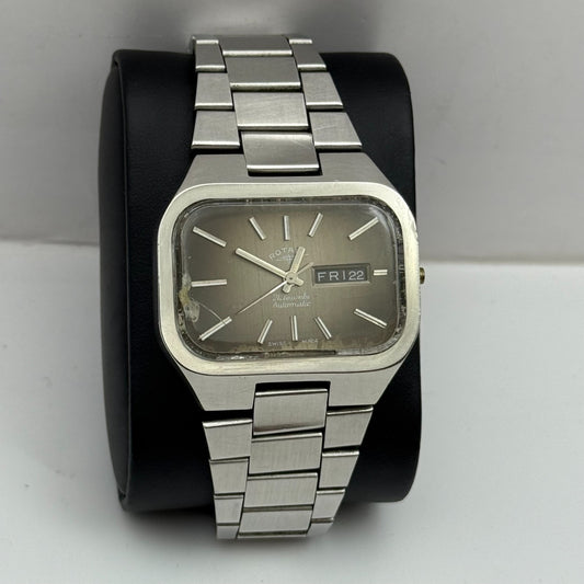 38mm Men’s Rare Vintage Rotary TV Case Automatic Swiss Date Watch PARTS REPAIR