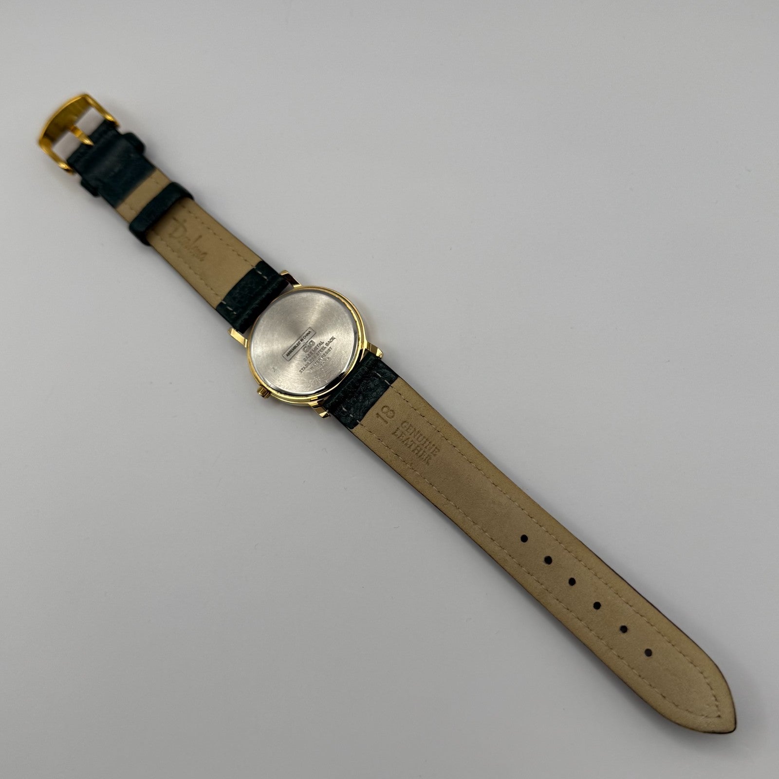 Falcon Ladies Quartz Watch Gold Tone Case Green Leather Strap Working 30mm