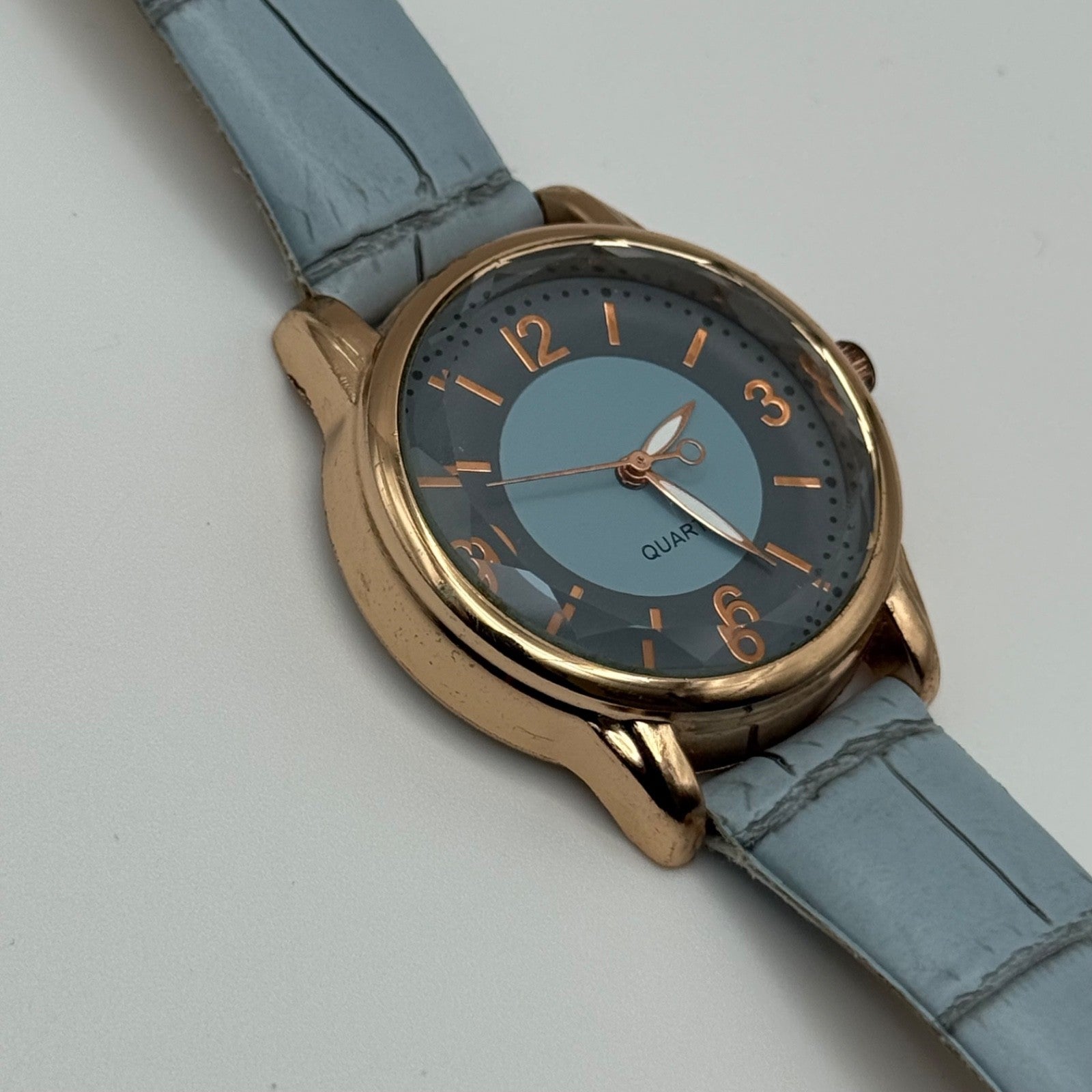 Working Ladies Rose Gold Tone Blue Dial & Strap Seconds Hand 34mm Quartz Watch