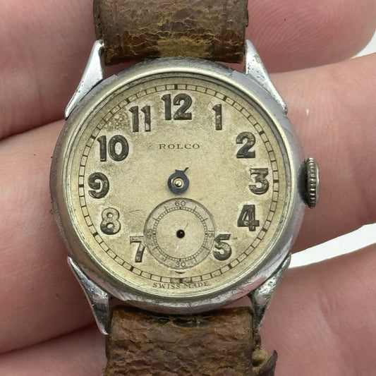 26mm Running ROLEX Snowite Rolco Vintage Military Style Watch 15 Rubies RESTORE