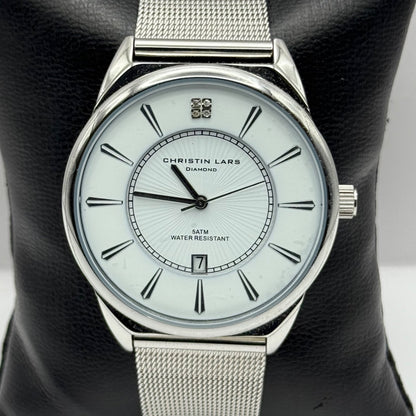 Christian Lars Diamond Watch Boxed 42mm Unisex Date Dial Steel Boxed 7 Inches