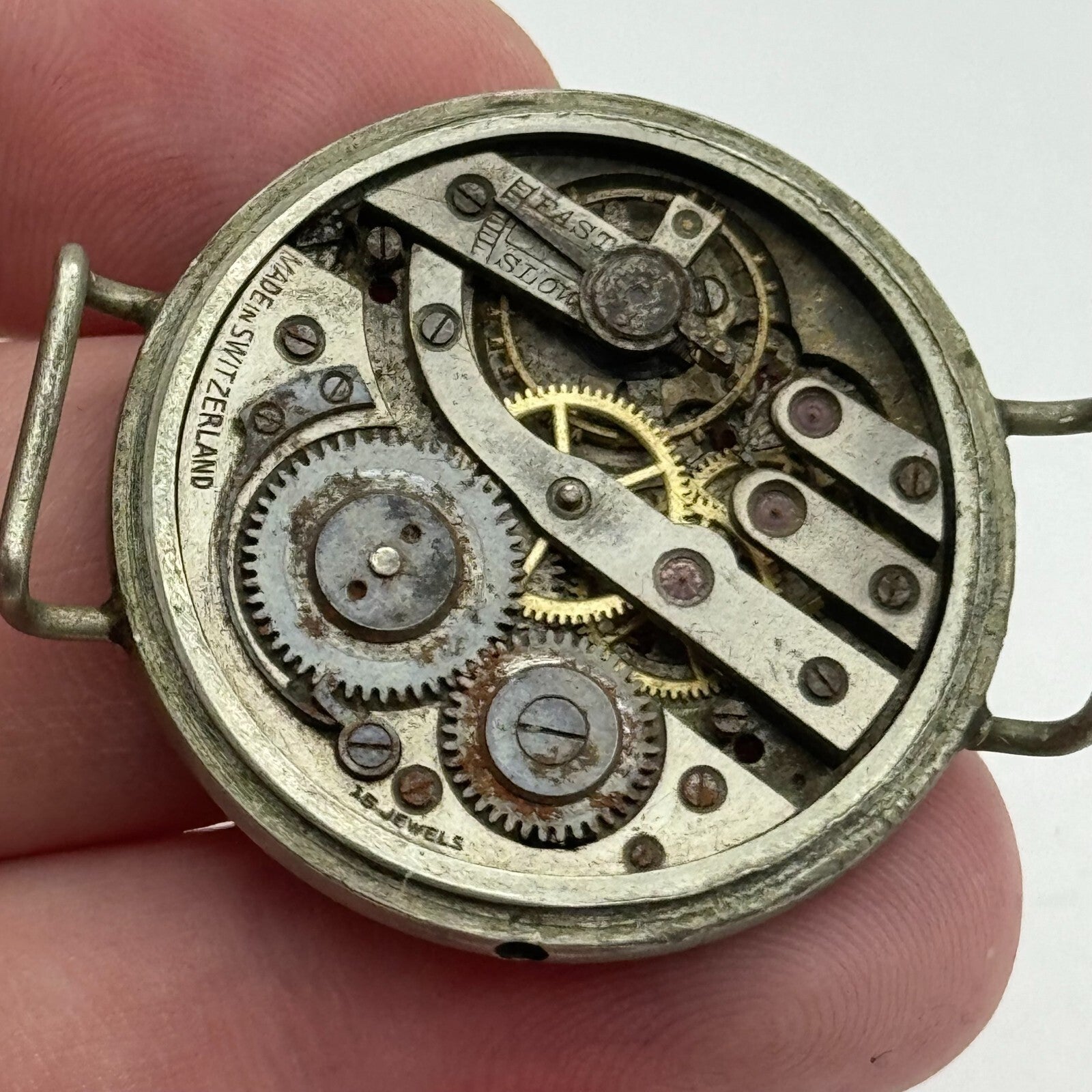 33.6mm Unidentified 15 Jewels Men's Trench Watch Movement Manual Wind PARTS