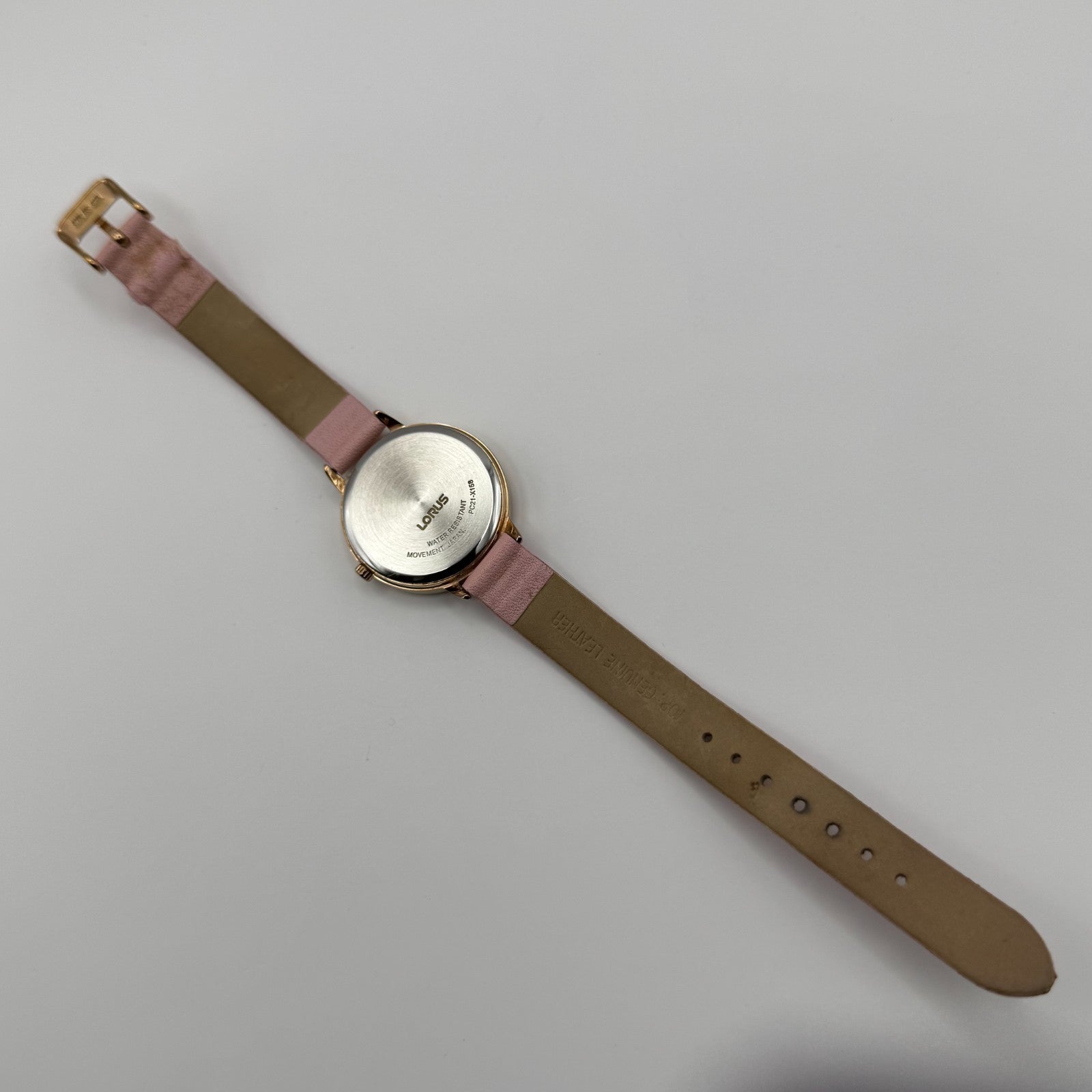 Lorus Ladies Quartz Watch Gold Tone Case Pink Leather Strap Japan Working 30mm