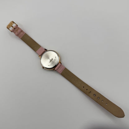 Lorus Ladies Quartz Watch Gold Tone Case Pink Leather Strap Japan Working 30mm