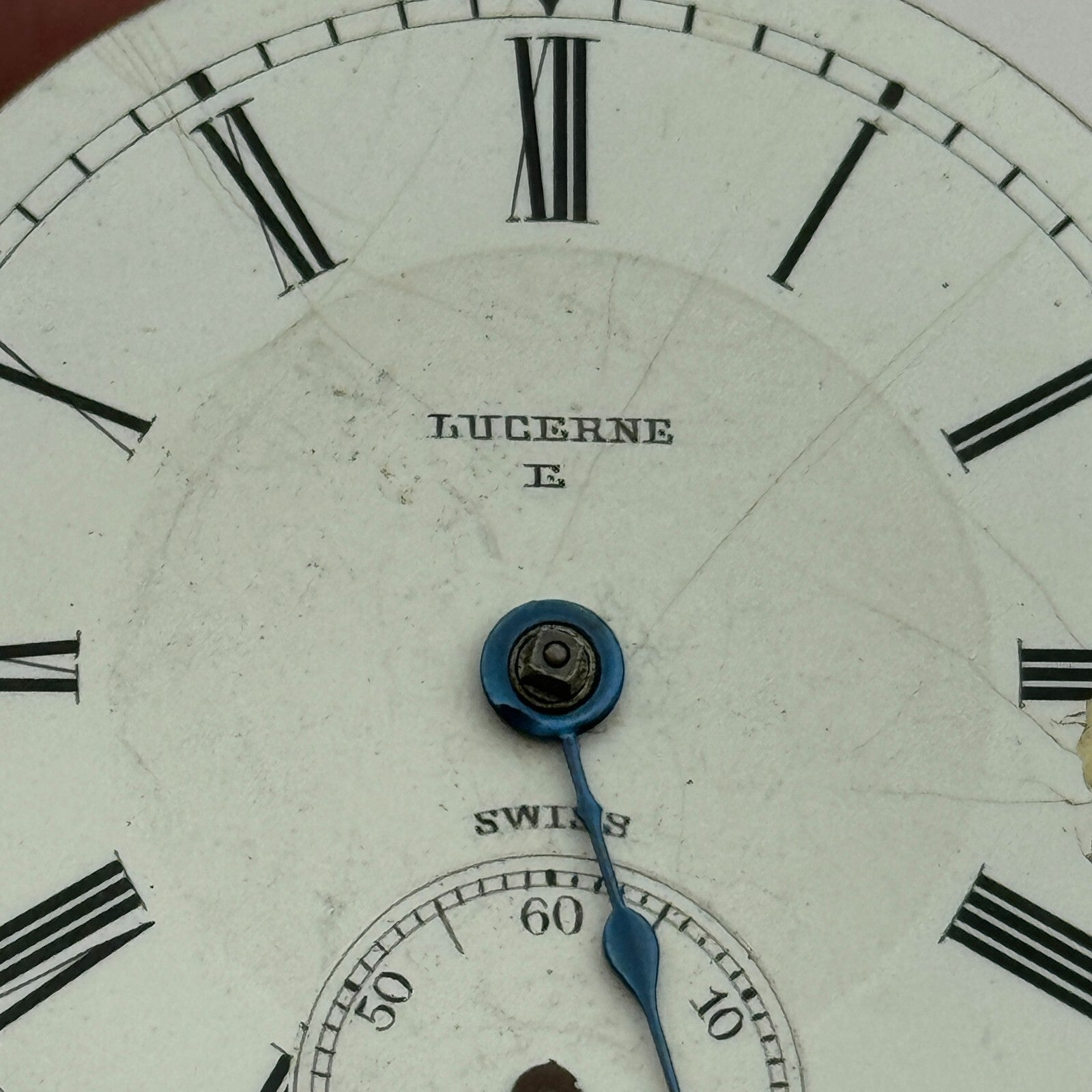 45.6mm Antique Lucerne E Swiss Key Wound Pocket Watch Movement PARTS REPAIR