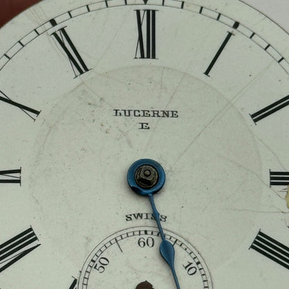 45.6mm Antique Lucerne E Swiss Key Wound Pocket Watch Movement PARTS REPAIR