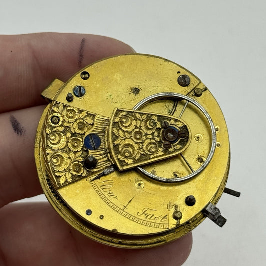 43.5mm Antique Fusee Pocket Watch Movement - Chain Present PARTS REPAIR SPARES
