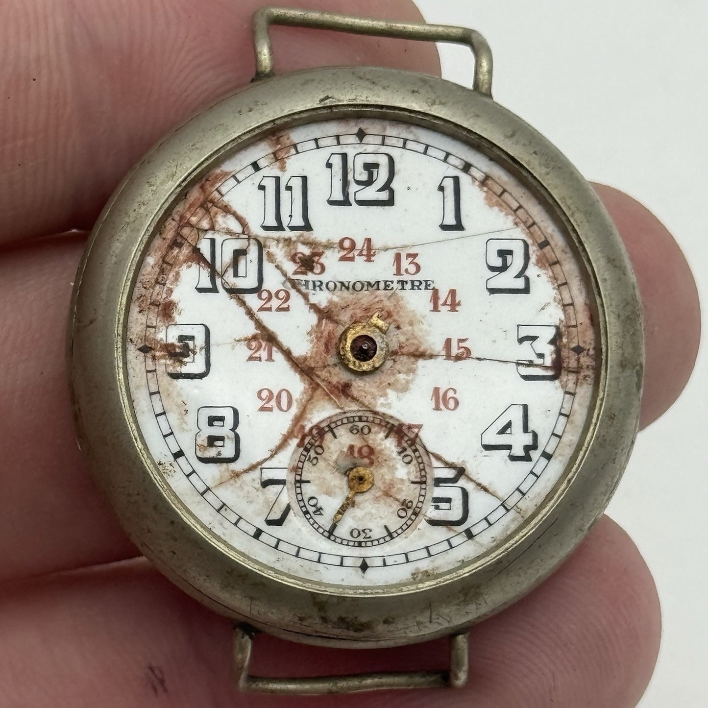33mm Men’s Chronometer Trench Watch 24 Hour Dial Pure Nickel Vintage TO RESTORE