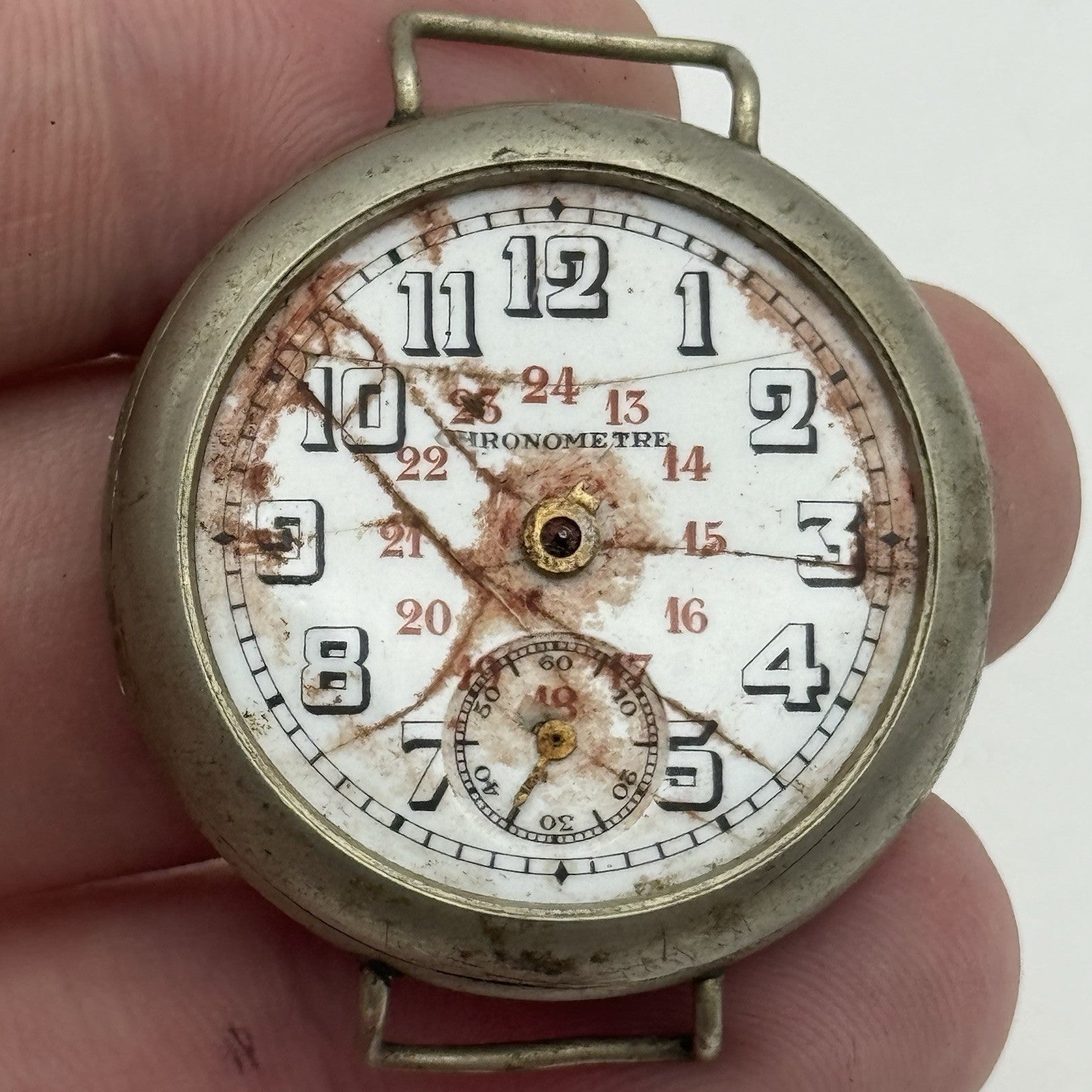 33mm Men’s Chronometer Trench Watch 24 Hour Dial Pure Nickel Vintage TO RESTORE