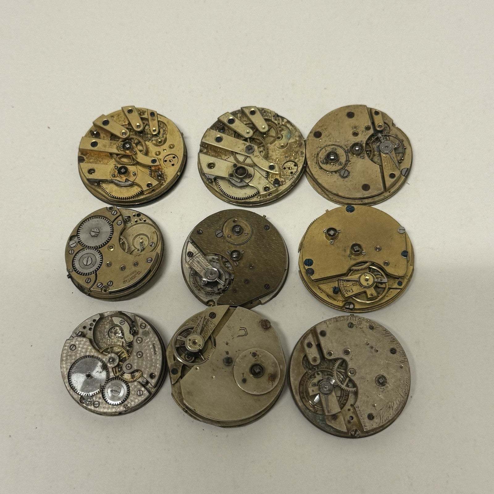 9 x Antique Mixed Pocket Watch Movements Bundle Job Lot Spares Repairs Parts