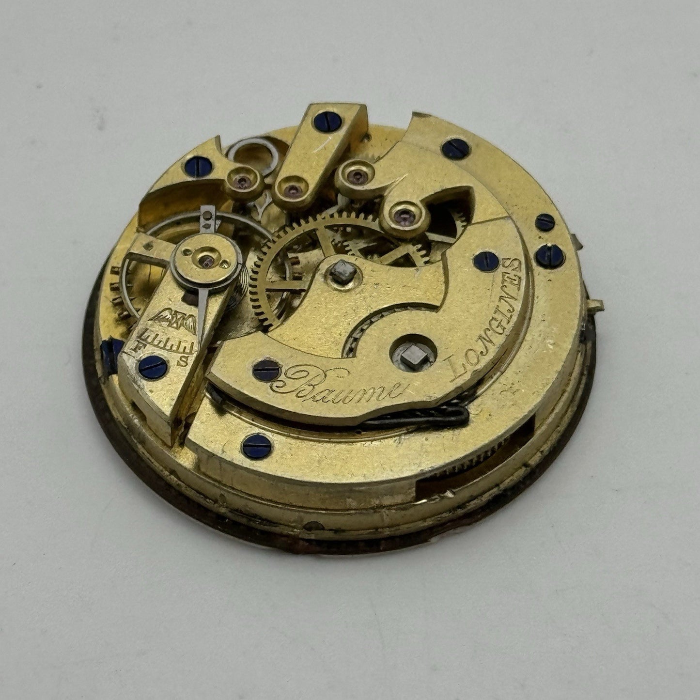 33.8mm Antique Longines Baume Key Wound Swiss Pocket Watch Movement PARTS REPAIR