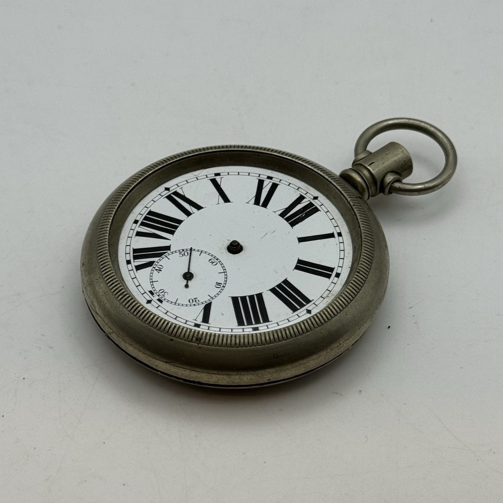 57mm Vintage Screw Case Roman Numerals Swiss Sub Secs Pocket Watch PARTS REPAIR