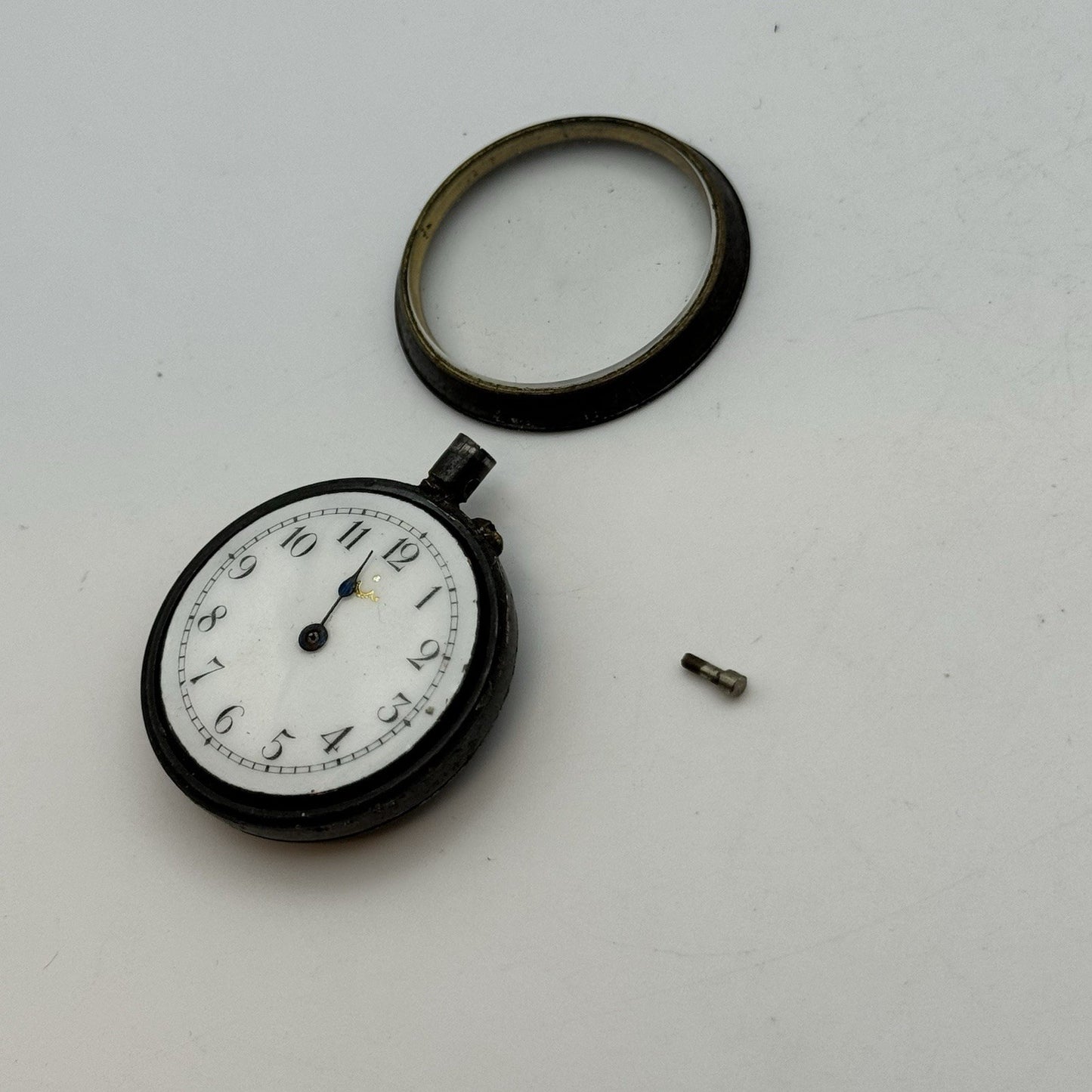 33mm Antique Beautiful Porcelain Dial Gun Metal Grey Fob Pocket Watch PARTS