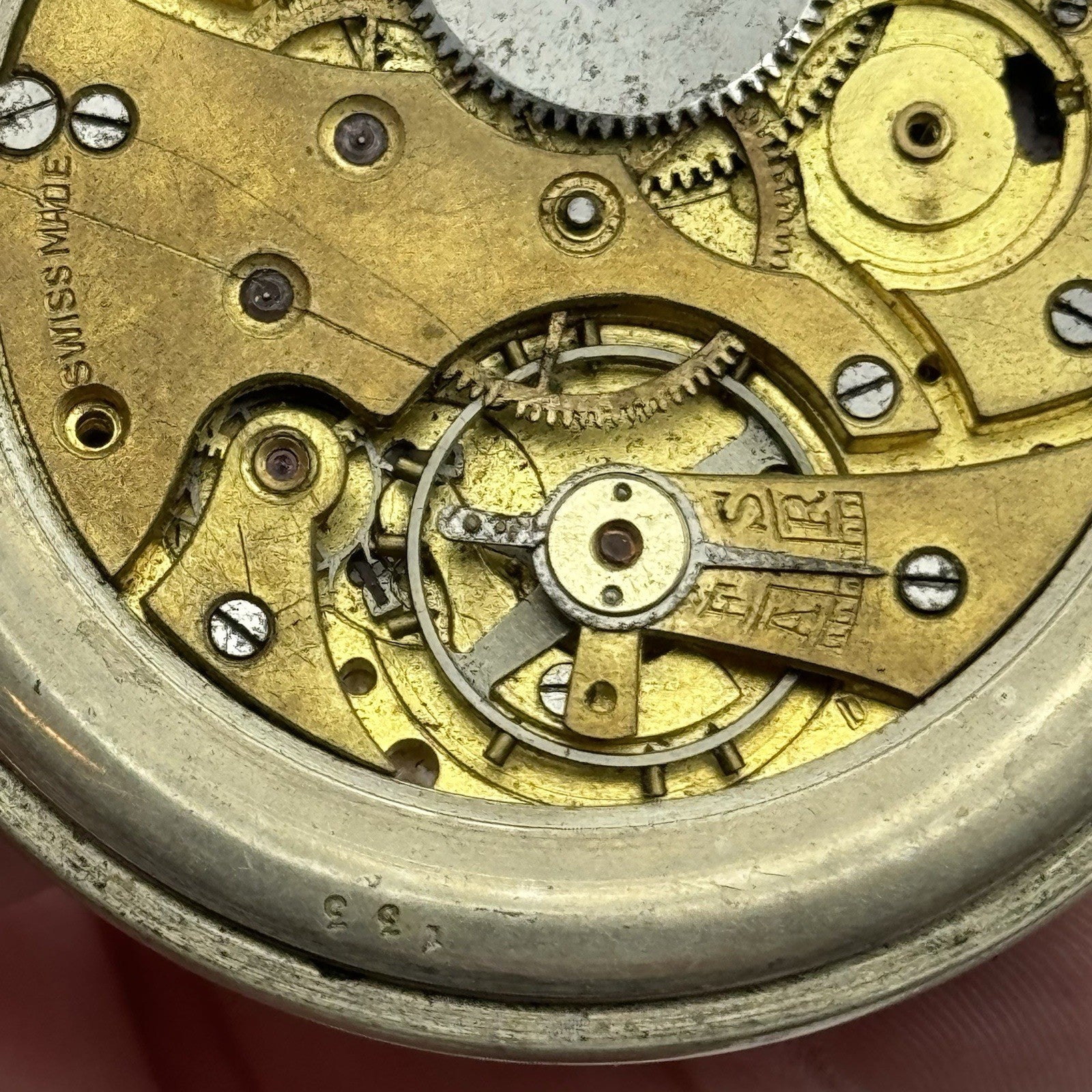 57mm Vintage Screw Case Roman Numerals Swiss Sub Secs Pocket Watch PARTS REPAIR