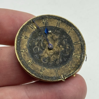 33.8mm Antique Quality Floral Dial Pocket Watch Movement Hands - PARTS REPAIR