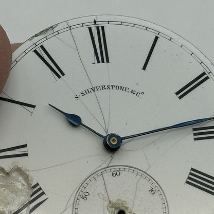 43.2mm Antique Good Balance S Silverstone Cylinder Pocket Watch Movement PARTS