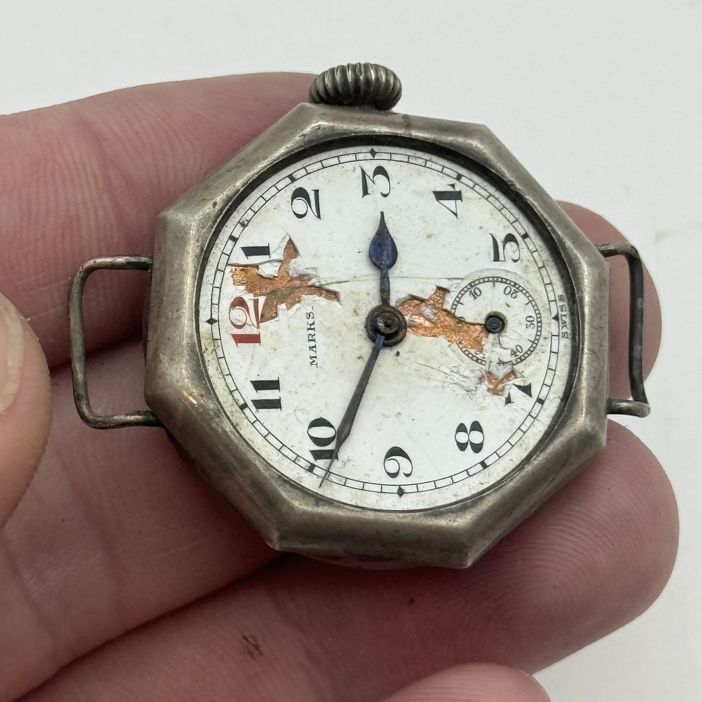 34mm Octagonal Marksman Possibly Silver Trench Watch Vintage TO RESTORE PARTS