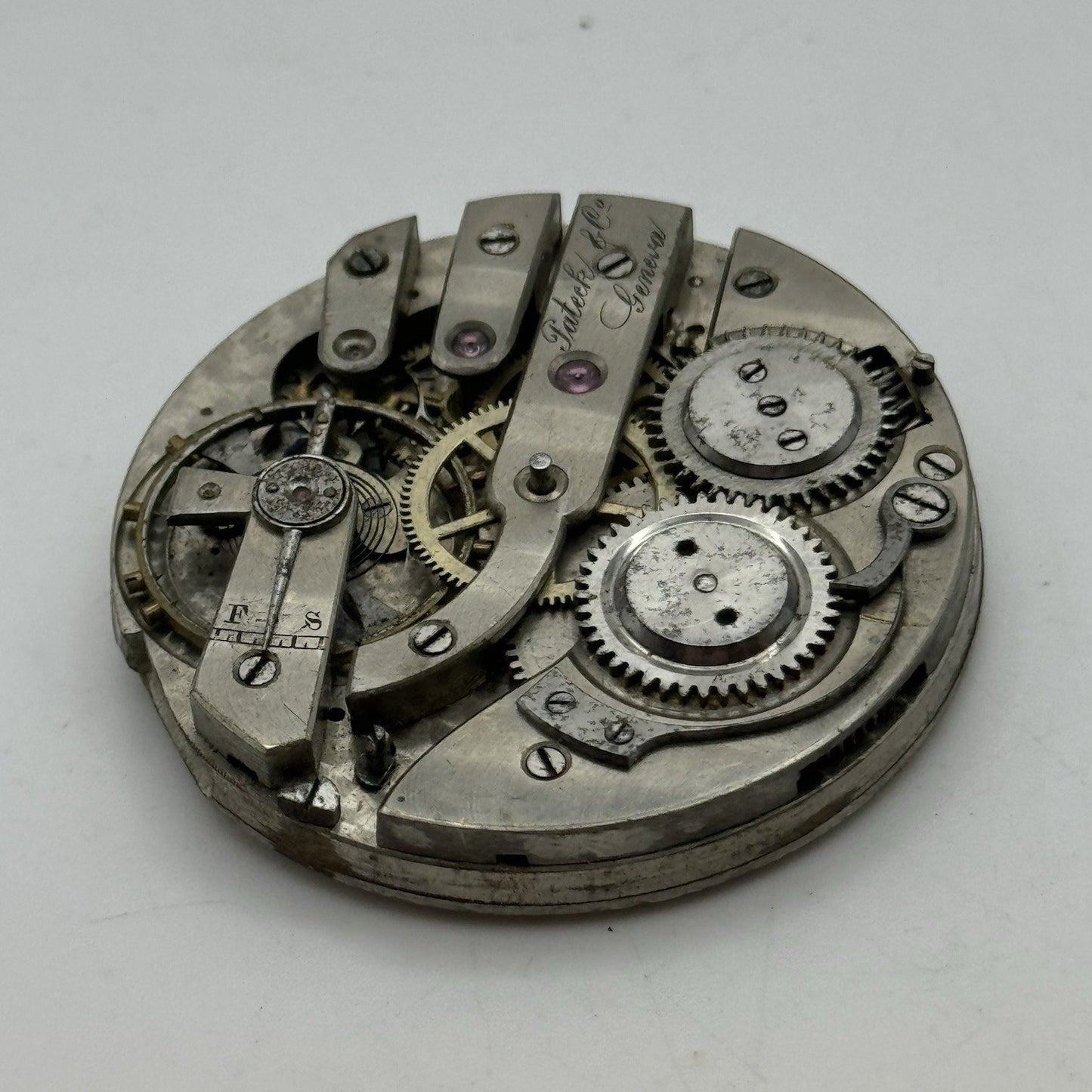 42.8mm Rare Antique Pateck & Co Geneva Swiss Pocket Watch Movement TO RESTORE