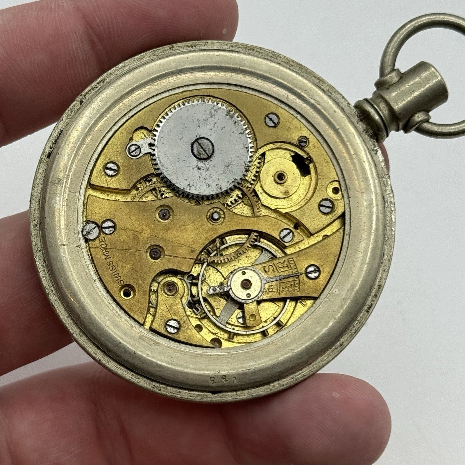 57mm Vintage Screw Case Roman Numerals Swiss Sub Secs Pocket Watch PARTS REPAIR