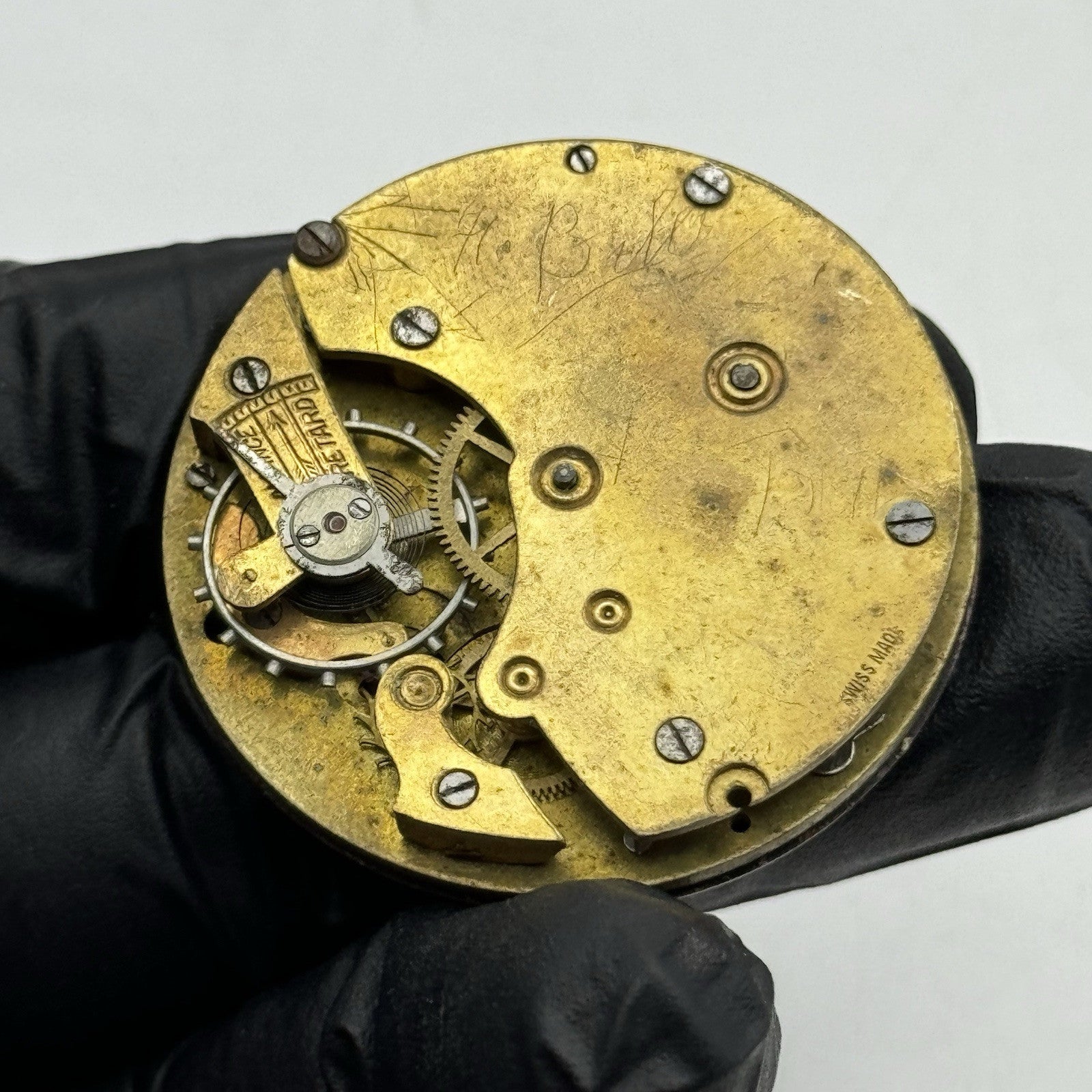 40.8mm Vintage Swiss Hunter Roman Numerals Pocket Watch Movement - PARTS REPAIR