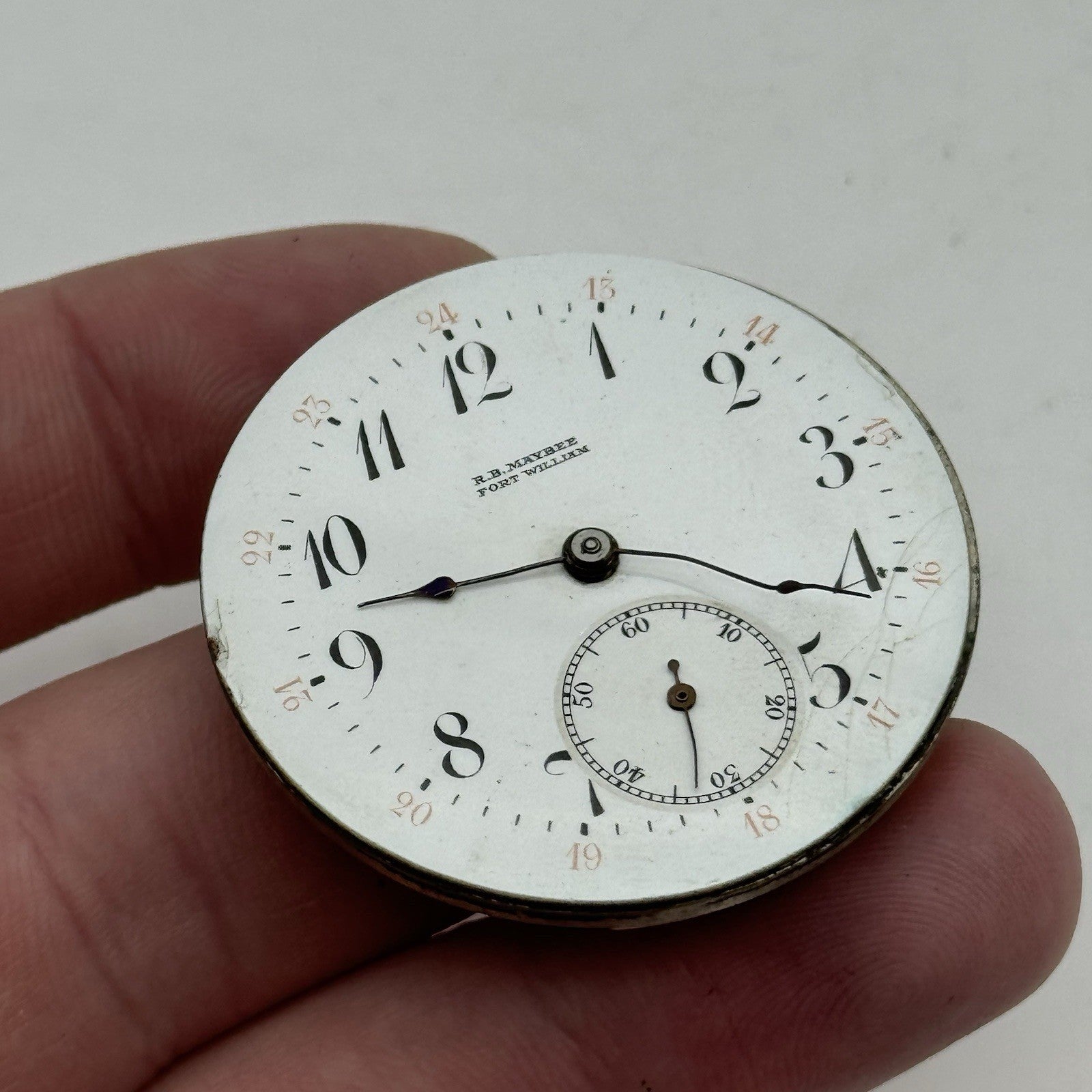 39.6mm 24 Hour Dial RB Maybee Fort William Open Face Pocket Watch Movement PARTS