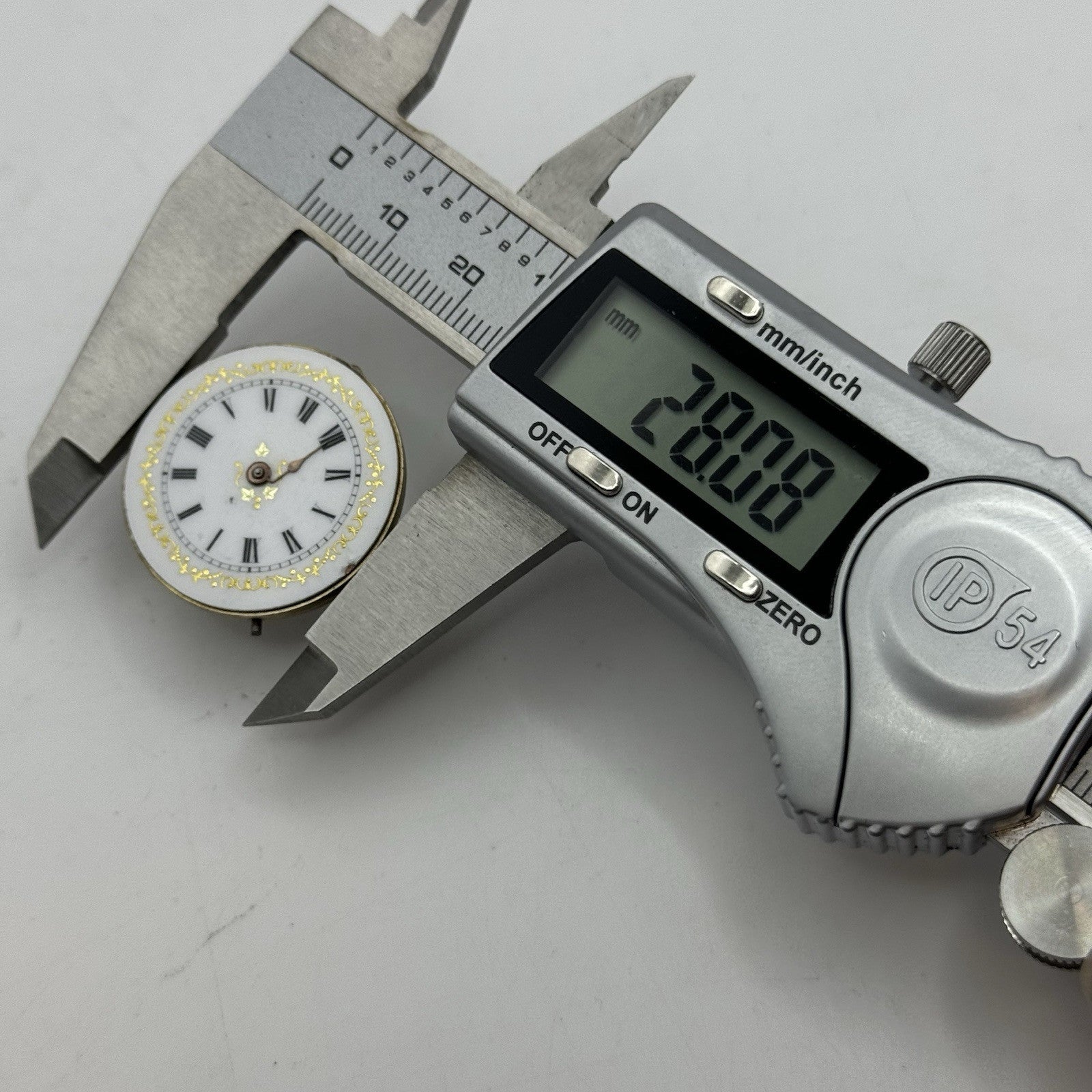 28mm Antique Beautiful Porcelain Dial Pocket Watch Movement - PARTS REPAIR SPARE