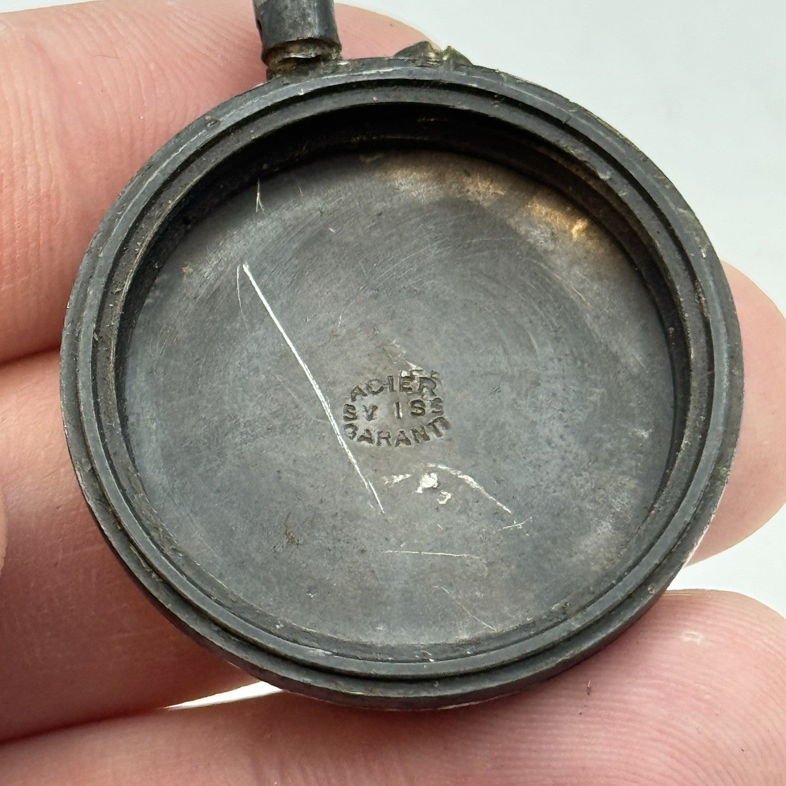 33mm Antique Beautiful Porcelain Dial Gun Metal Grey Fob Pocket Watch PARTS