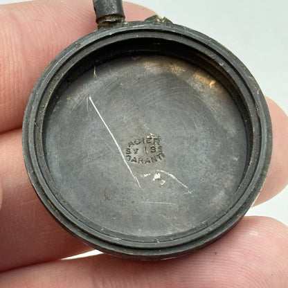 33mm Antique Beautiful Porcelain Dial Gun Metal Grey Fob Pocket Watch PARTS