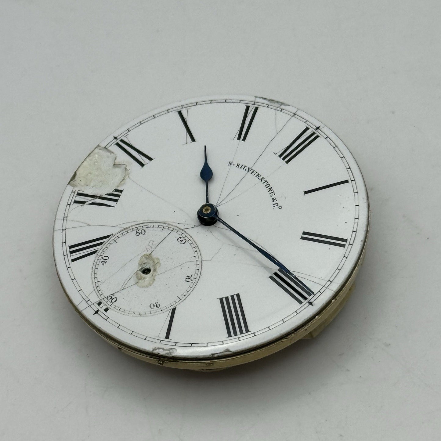 43.2mm Antique Good Balance S Silverstone Cylinder Pocket Watch Movement PARTS