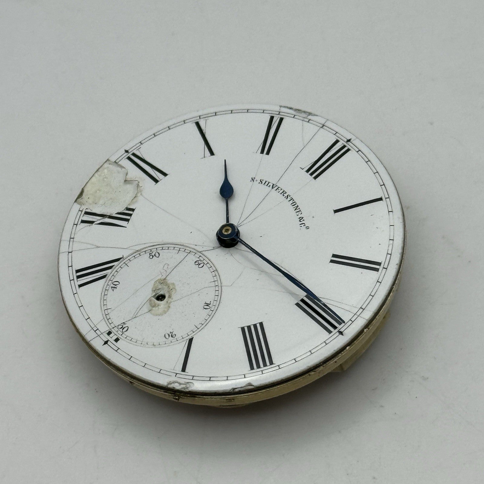 43.2mm Antique Good Balance S Silverstone Cylinder Pocket Watch Movement PARTS