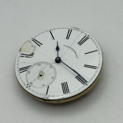 43.2mm Antique Good Balance S Silverstone Cylinder Pocket Watch Movement PARTS