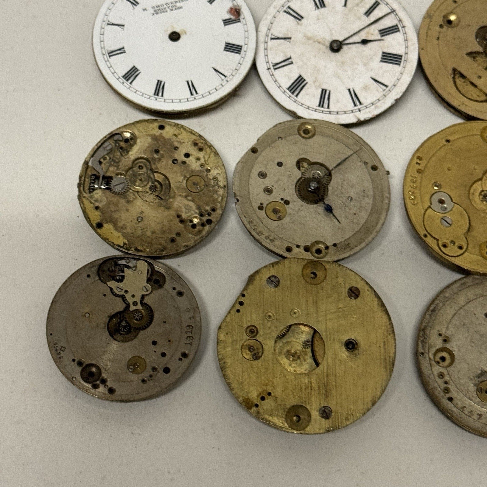 9 x Antique Mixed Pocket Watch Movements Bundle Job Lot Spares Repairs Parts