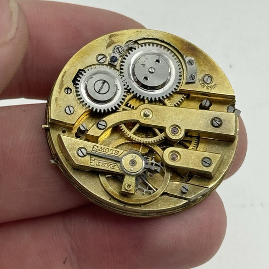 33.8mm Antique Quality Floral Dial Pocket Watch Movement Hands - PARTS REPAIR