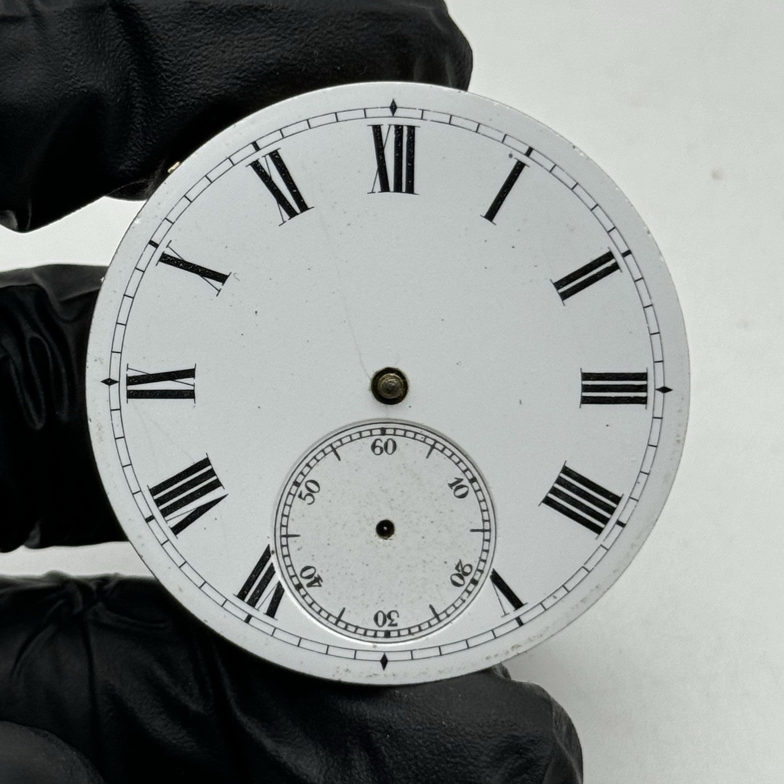 43.7mm Antique Key Wound Pocket Watch Movement - Porcelain Dial PARTS REPAIR