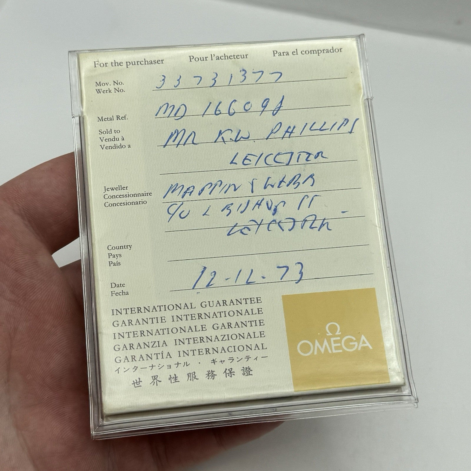 1973 Omega F300 Chronometer International Warantee Papers Saffron Hill London