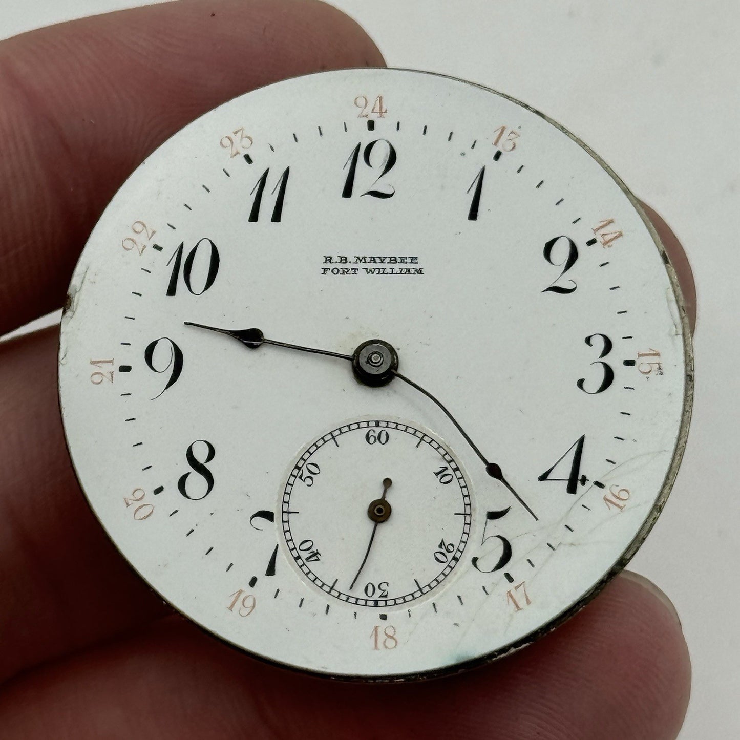 39.6mm 24 Hour Dial RB Maybee Fort William Open Face Pocket Watch Movement PARTS