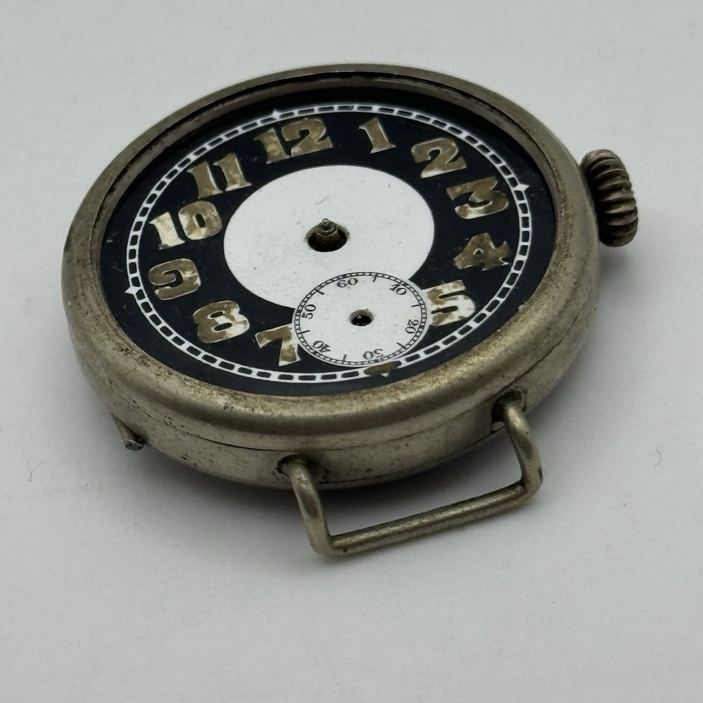 32mm Men’s Rare Black Bullseye Dial Military Trench Watch Swiss Made TO RESTORE