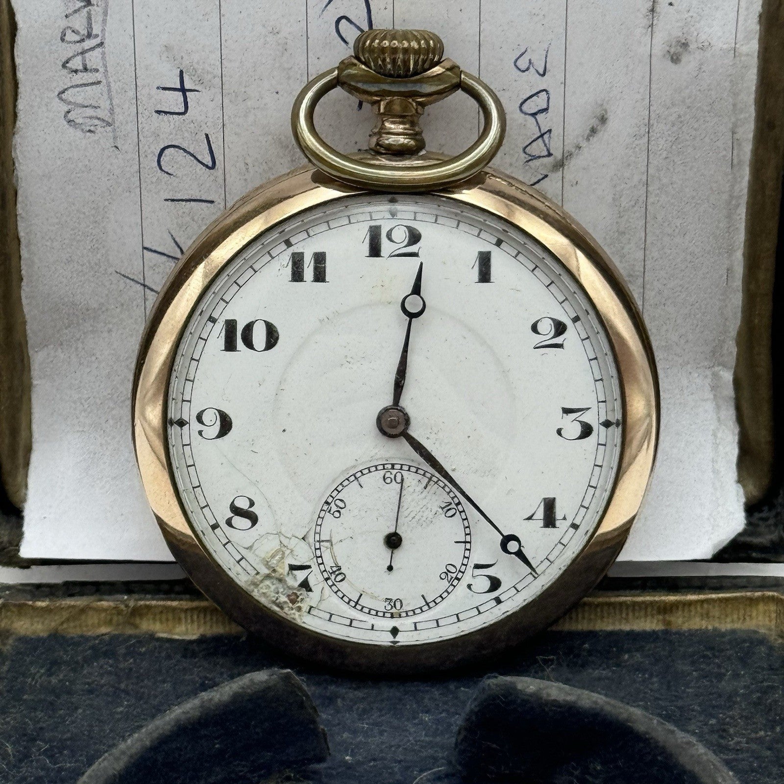 49mm WORKING Vintage Gold Filled Sub Seconds Open Face Pocket Watch & Box