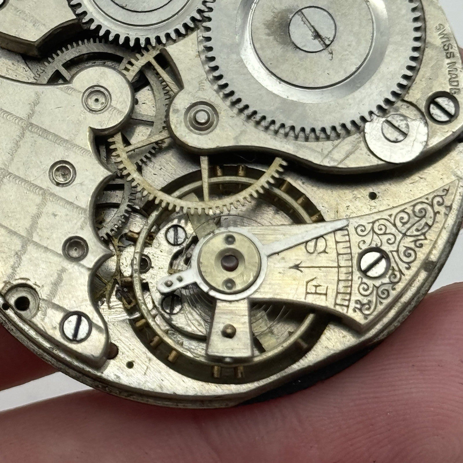 42.9mm Unidentified Swiss Balance Ok Hunter Vintage Pocket Watch Movement PARTS