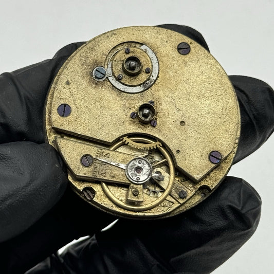 43.2mm Antique Key Wound Pocket Watch Movement - Roman Numerals PARTS REPAIR