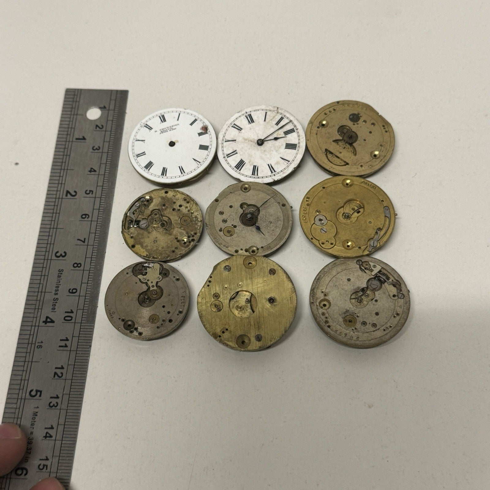 9 x Antique Mixed Pocket Watch Movements Bundle Job Lot Spares Repairs Parts
