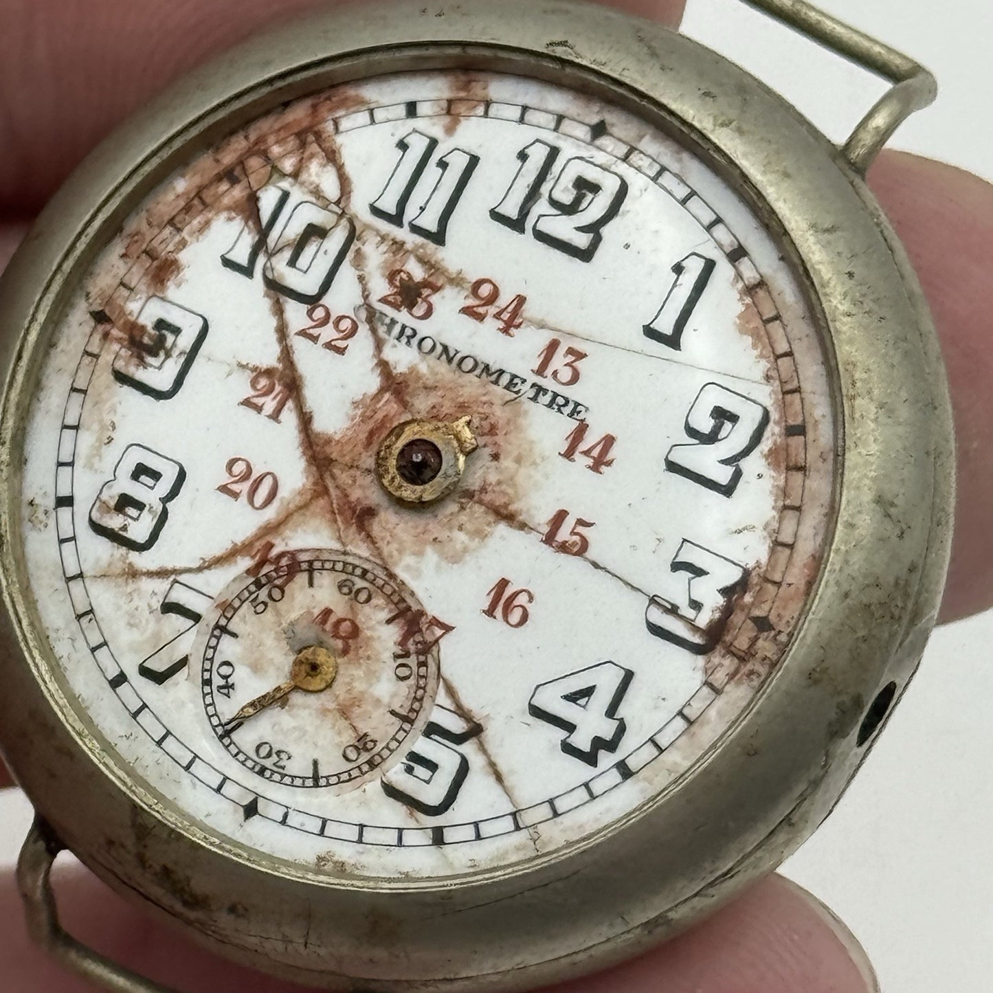 33mm Men’s Chronometer Trench Watch 24 Hour Dial Pure Nickel Vintage TO RESTORE