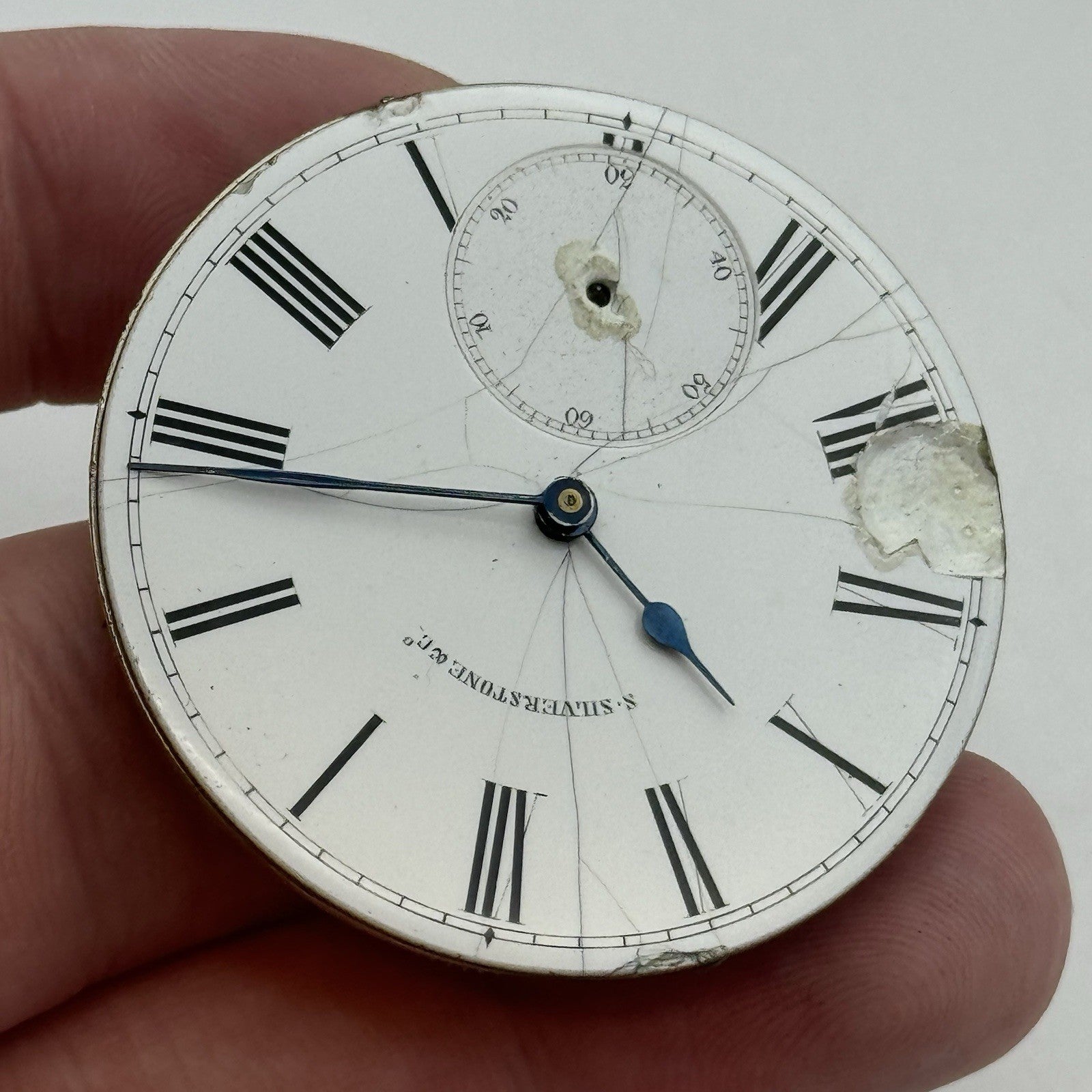 43.2mm Antique Good Balance S Silverstone Cylinder Pocket Watch Movement PARTS