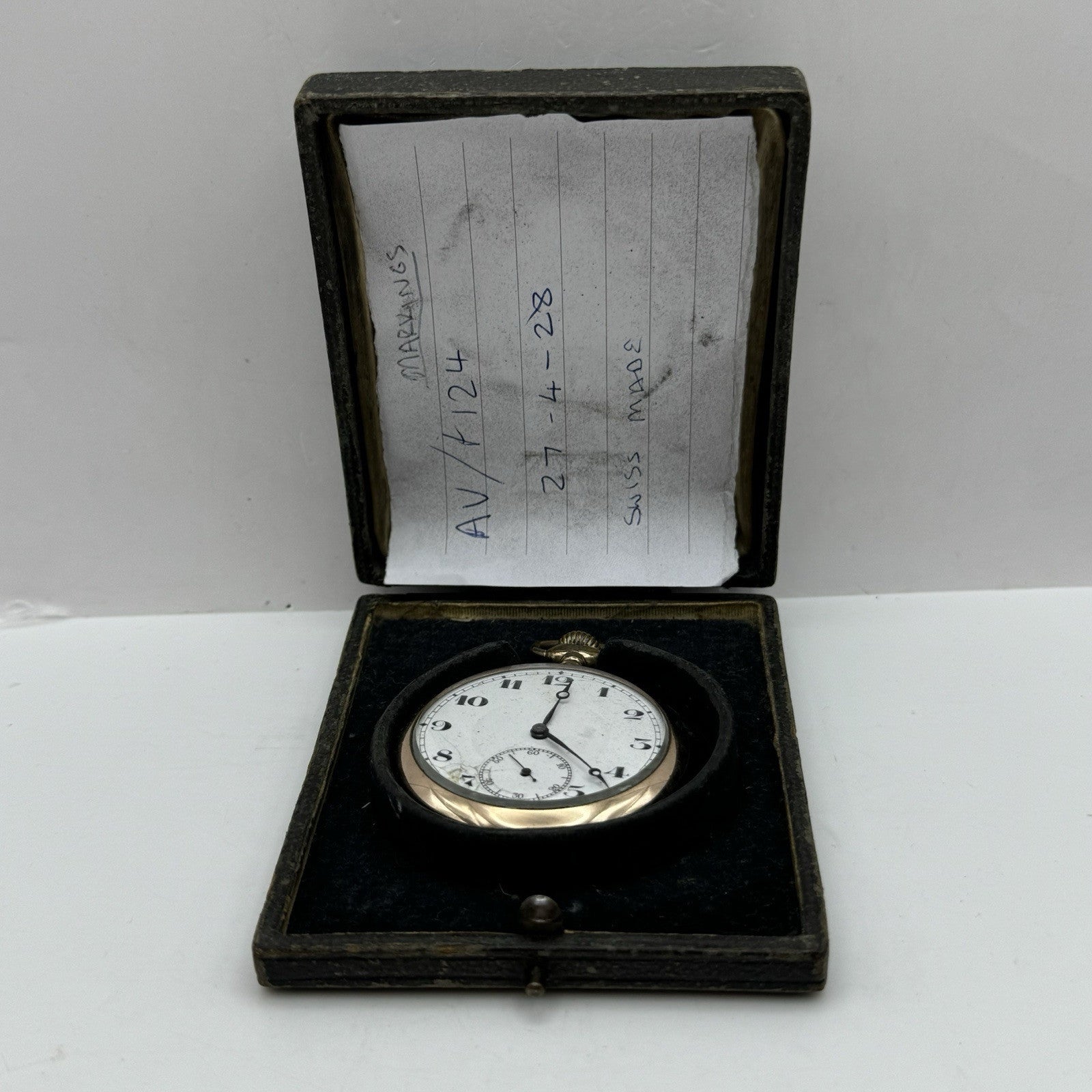 49mm WORKING Vintage Gold Filled Sub Seconds Open Face Pocket Watch & Box
