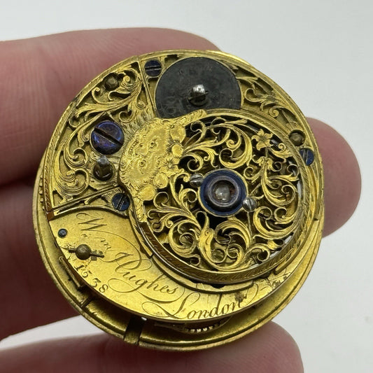 36.4mm Antique William Hughes London Verge Fusee Pocket Watch Movement PARTS